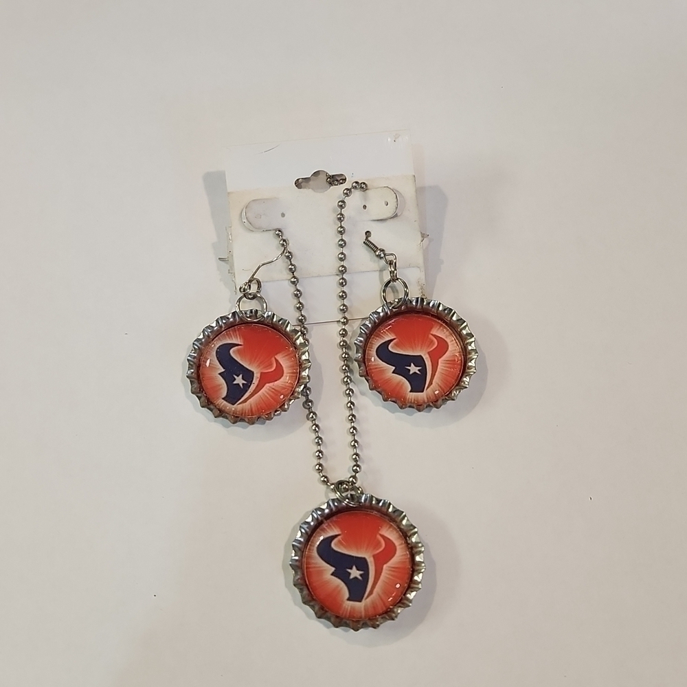 HOUSTON Texans Bottlecap Necklace And Earring Set